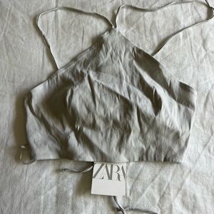 BNWT Zara Gray Linen Crop Top. Size XS.